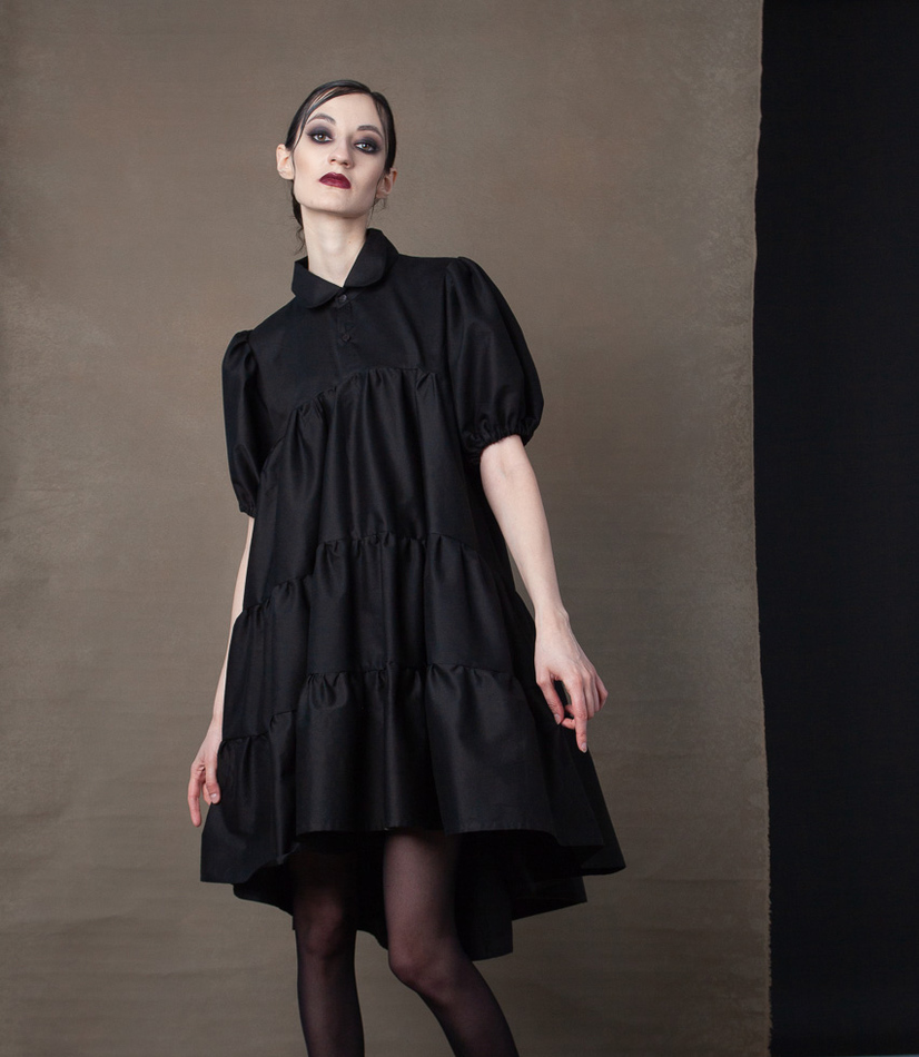 Платье из черного хлопка ярусное. Коллекция "Хюгге" №50.