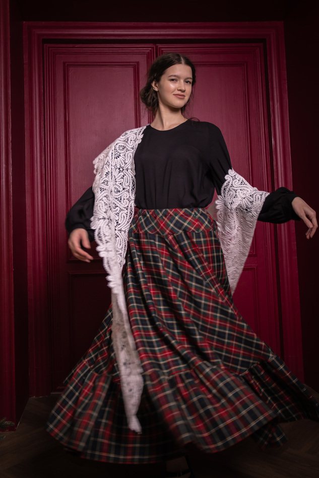 Юбка макси в красно-зеленую клетку