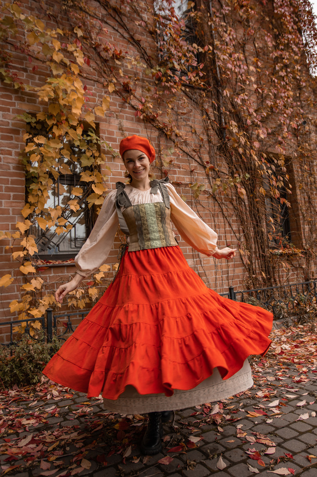 Ярусная вельветовая юбка "Мандарин"