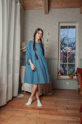 Платье серо-голубое. Коллекция "Хюгге" №57