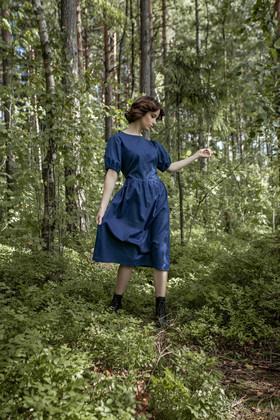 Платье синее льняное. Коллекция "Хюгге" №54