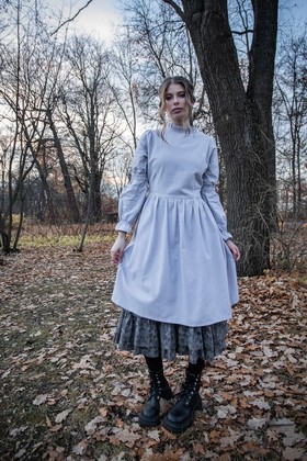 Нижняя юбка серо-пестря с многослойной оборкой