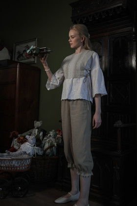 Шаровары-панталончики льняные с кружевом "Капучино"