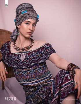 Бохо-платье с этническим принтом красно-синее. Коллекция "Gypsy Queen"